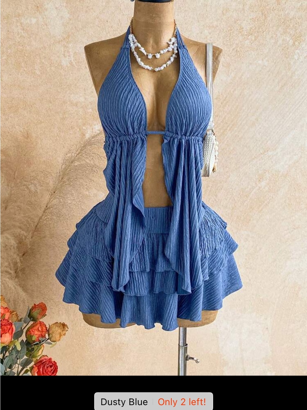 New Look Dusty Blue Halter Ruffle Swimdress